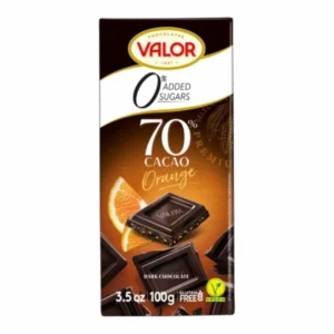 Valor Chocolat Noir 70% à l’Orange Sans Sucre Ajouté 100 g - SANS GLUTEN