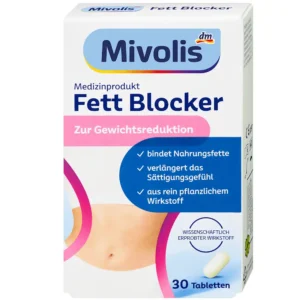 Mivolis  Fett Blocker Capteur de Graisses, Complexe de Fibres Végétales, Satiété Prolongée, Gestion du Poids, 30 Comprimés