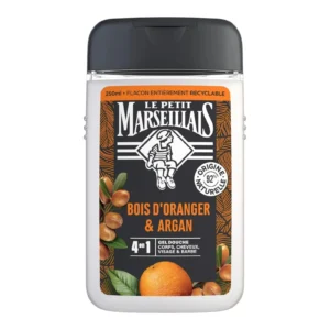 Le Petit Marseillais Gel Douche 4-en-1 Bois d’Oranger & Argan 250ml – Corps, Visage & Cheveux – Nettoyage & Soin