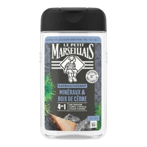 Le Petit Marseillais Gel Douche 4-en-1 Mineraux & Bois de Cedre 250ml – Corps, Visage & Cheveux – Nettoyage & Fraîcheur