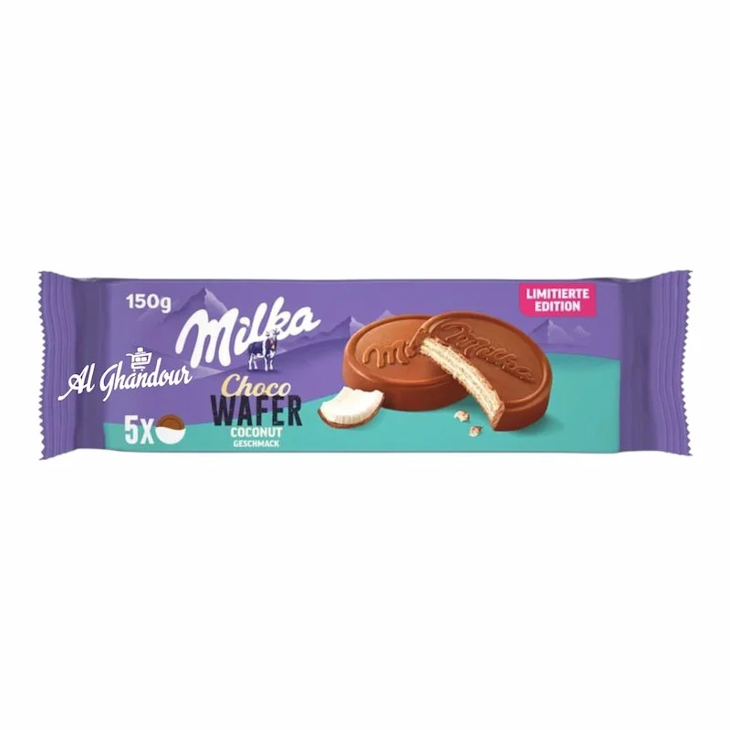 Milka Choco Wafer Coconut 150g – Gaufrettes au Chocolat & Noix de Coco – Image 1 Cliquez pour agrandir Retour aux produits Milka Choco Wafer Coconut 150g – Gaufrettes au Chocolat & Noix de Coco