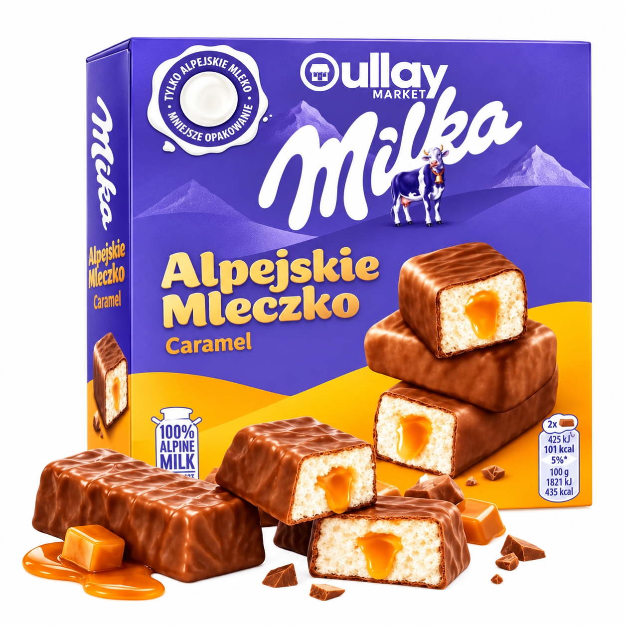 Milka Alpejskie Mleczko Caramel 350g – Bouchees Mousse Vanille & Caramel Enrobees de Chocolat au Lait