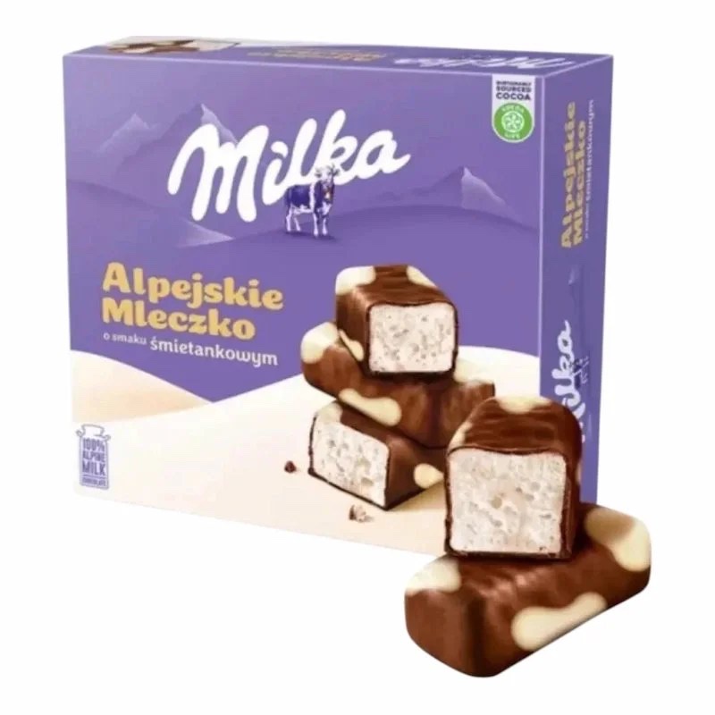 Milka Alpejskie Mleczko Smietankowe 350g – Bouchees Mousse a la Creme Enrobees de Chocolat au Lait – Image 2